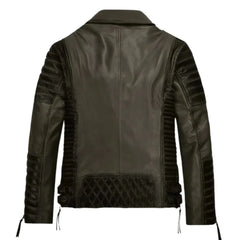 Men Olive Quilted Leather Jacket