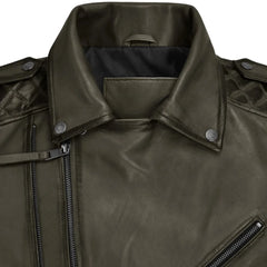 Men Olive Quilted Leather Jacket