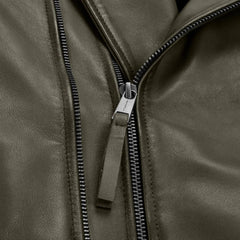Men Olive Quilted Leather Jacket