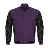 Men Purple Varsity Jacket with Black Sleeves
