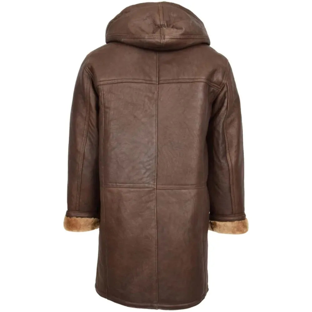 Men Real Leather Brown Duffle Coat