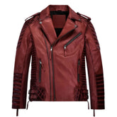 Men Red Quilted Leather Jacket