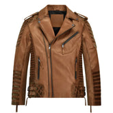 Men Tan Quilted Leather Jacket
