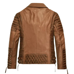Men Tan Quilted Leather Jacket