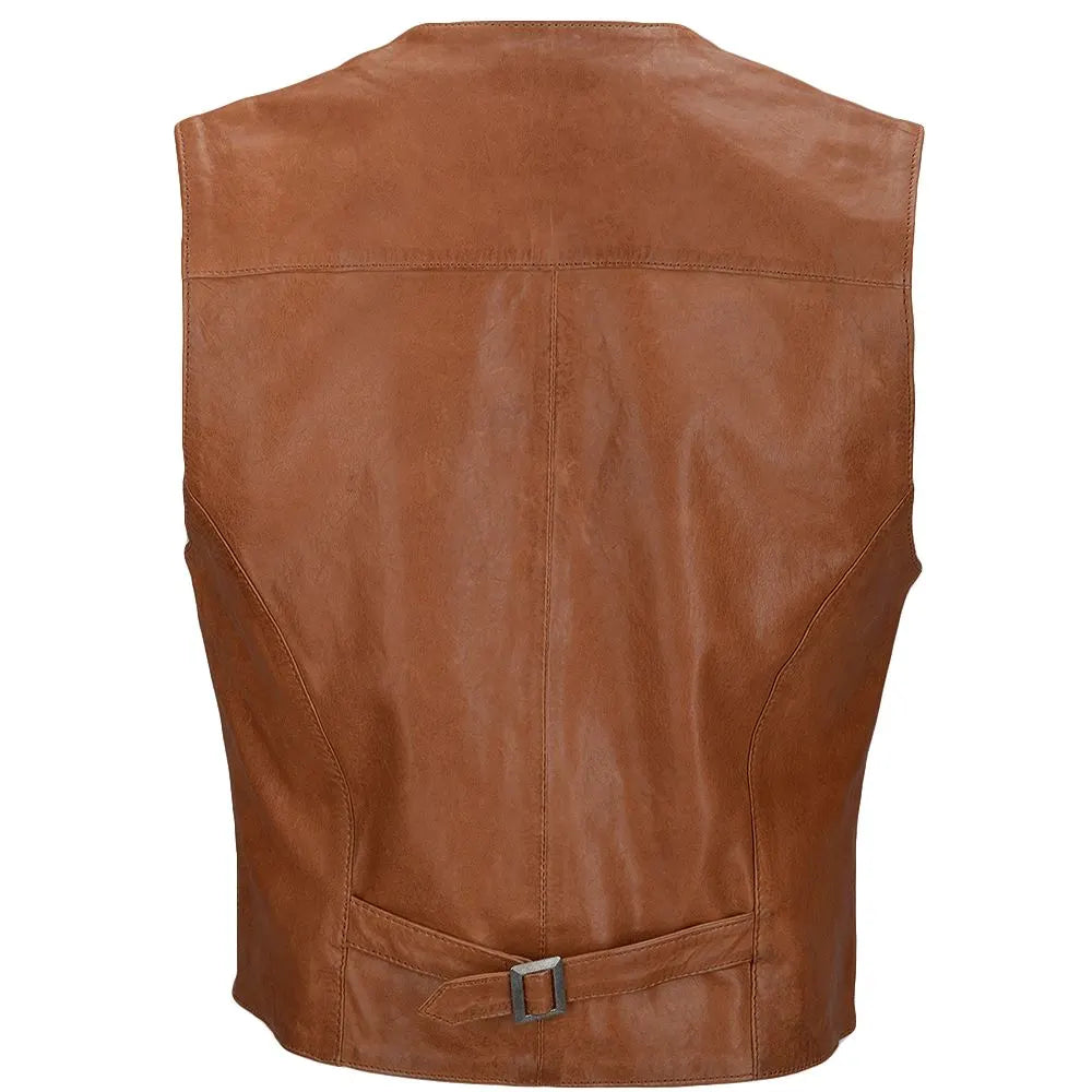 Men Tan Tudor Leather Vest