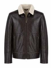 Men's Teddy Lining Casual Leather Jacket, front view