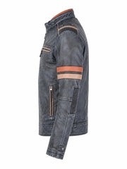 Men's Vintage Blue Leather Jacket, side view