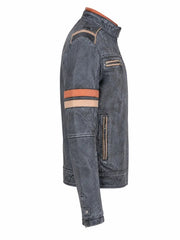 Men's Vintage Blue Leather Jacket, back view