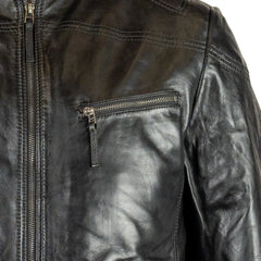 Men Vintage Stitch Detail Classic Fit Leather Jacket