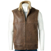 Men's Antique Genuine Leather Shearling Vest