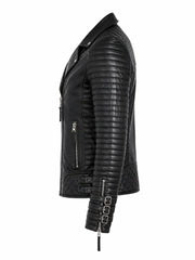 Men's Black Asymmetric Designer Style Leather Jacket, side view