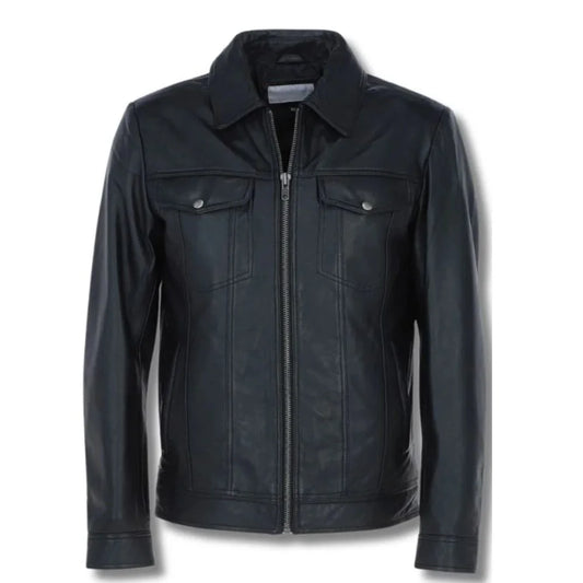 Men Black Leather Bomber Jacket