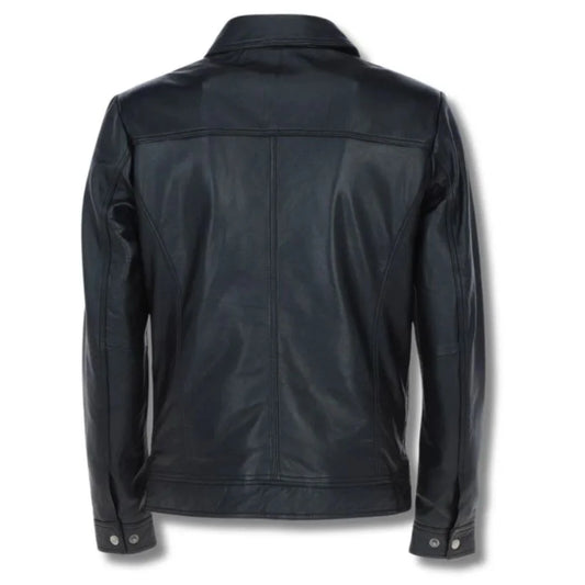 Men Black Leather Bomber Jacket