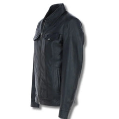 Men Black Leather Bomber Jacket