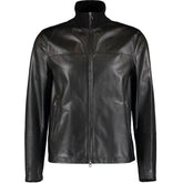 Men Black Leather High-Neck Jacket