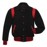 Men Black Red Leather Sleeves Varsity Jacket