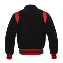 Men Black Red Leather Sleeves Varsity Jacket