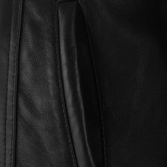 Men Black Shearling Collar Leather Jacket