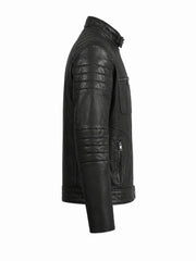 Men Classic Black Quilted Leather Jacket Right