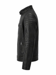 Men Classic Black Quilted Leather Jacket Left