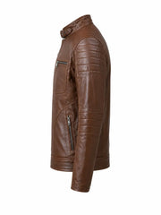 Men Classic Brown Quilted Leather Jacket Left