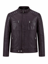 Men Classic Purple Quilted Leather Jacket Front