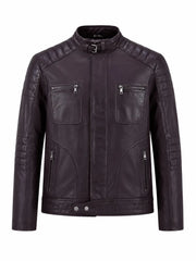 Men Classic Purple Quilted Leather Jacket Front
