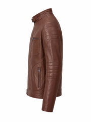 Men Classic Tan Quilted Leather Jacket Left