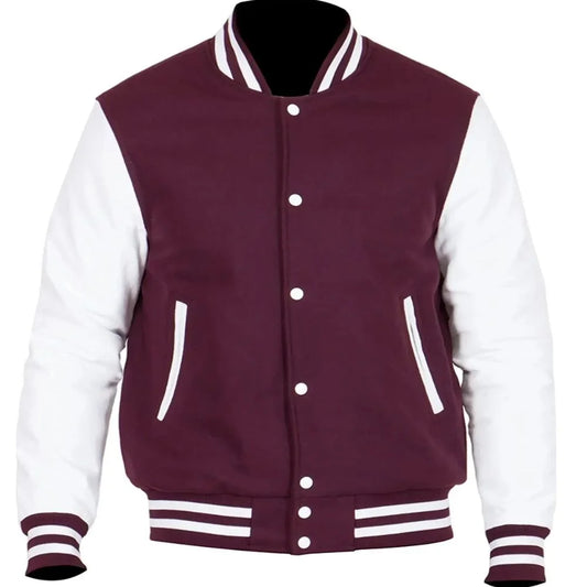 Men Maroon And White Varsity Jacket