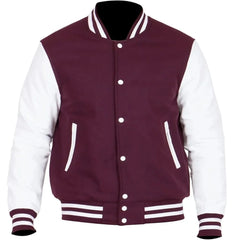 Men Maroon And White Varsity Jacket
