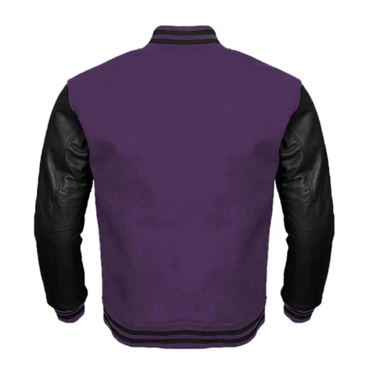 Men Purple Varsity Jacket with Black Sleeves