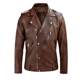 Men’s Asymmetrical Brown Leather Jacket