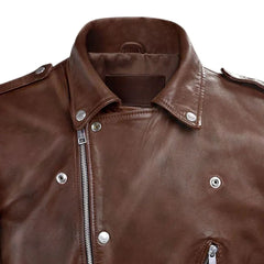 Men’s Asymmetrical Brown Leather Jacket