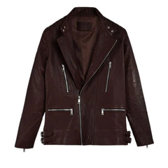 Men’s Asymmetrical Burgundy Leather Jacket