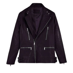 Men’s Asymmetrical Dark Purple Leather Jacket
