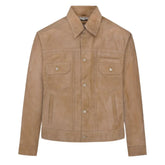 Men’s Beige Suede Trucker Leather Jacket