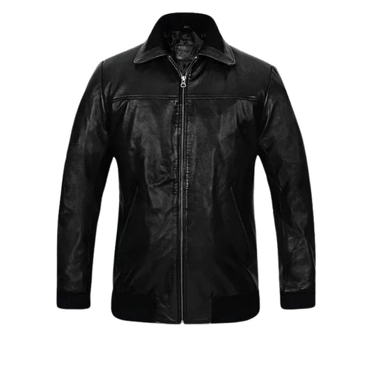 Men’s Black Bomber Style Leather Jacket