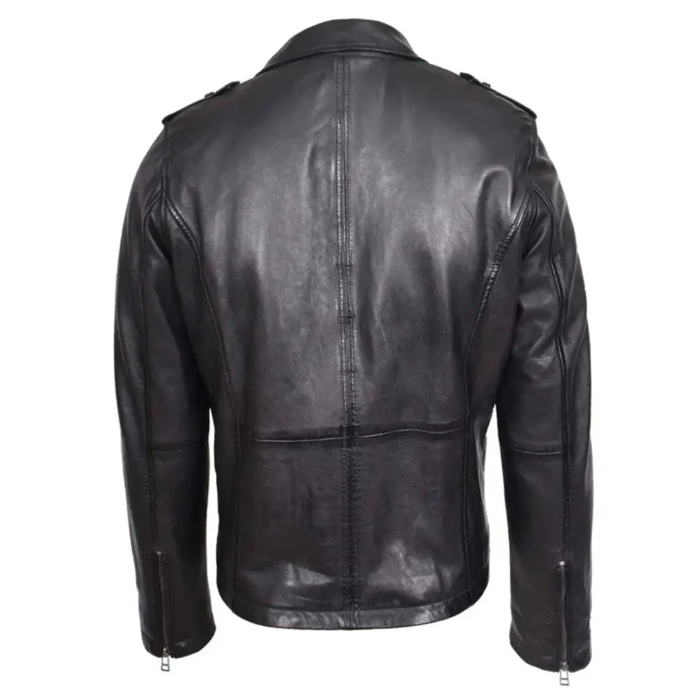 Men's Black Brando Biker Cross Zip Leather Jacket