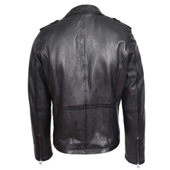 Men's Black Brando Biker Cross Zip Leather Jacket