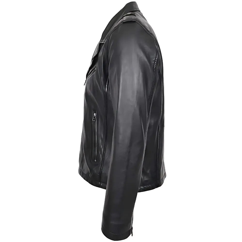 Men's Black Brando Biker Cross Zip Leather Jacket