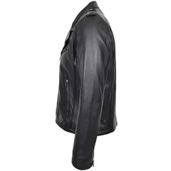 Men's Black Brando Biker Cross Zip Leather Jacket
