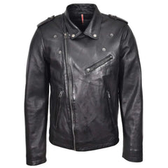 Men's Black Brando Biker Cross Zip Leather Jacket