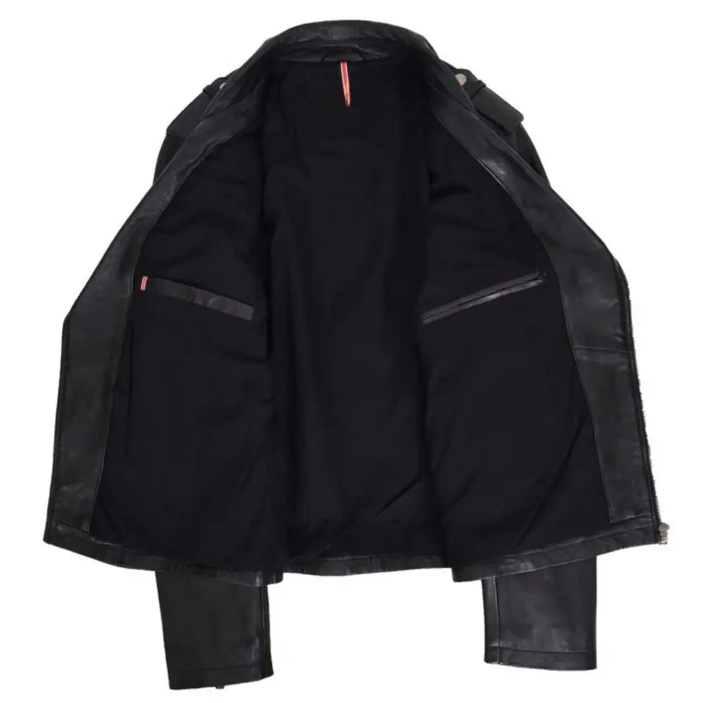Men's Black Brando Biker Cross Zip Leather Jacket
