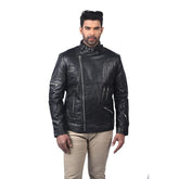 Men's Black Buckle Collar Leather Jacket