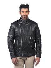 Men’s Black Buckle Collar Leather Jacket Front