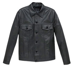 Men’s Black Button-Up Leather Jacket