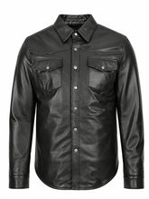 Men's Black Button-Up Leather Shirt Jacket