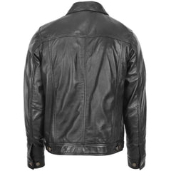 Men's Black Button-Up Leather Trucker Jacket