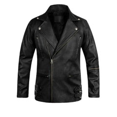 Men’s Black Double Buckle Brando Leather Jacket