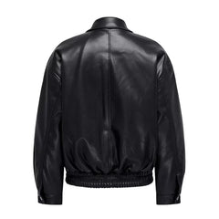 Men's Black Leather Elasticated Hem Jacket